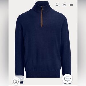 Ralph Lauren Navy Half-Zip Sweater with Brown Trim